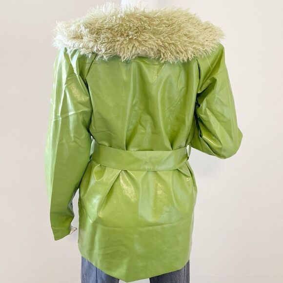 Daisy Street Green Faux Leather Fur Trim Coat Urban Outfitters ASOS Dolls Kill - Picture 4 of 7